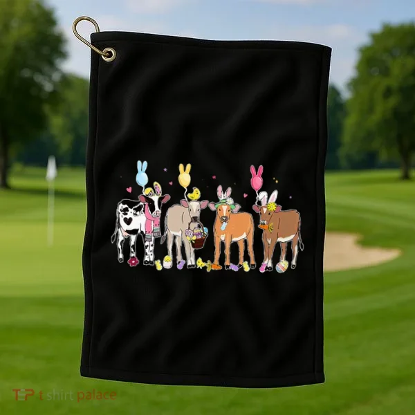 Cute Cow Easter Day Farm Animals Easter Eggs Bunny Golf Towel