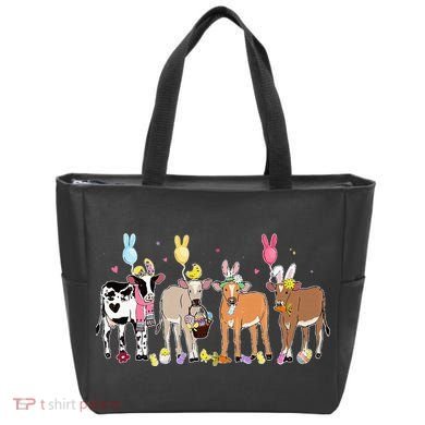 Cute Cow Easter Day Farm Animals Easter Eggs Bunny Tote Bag