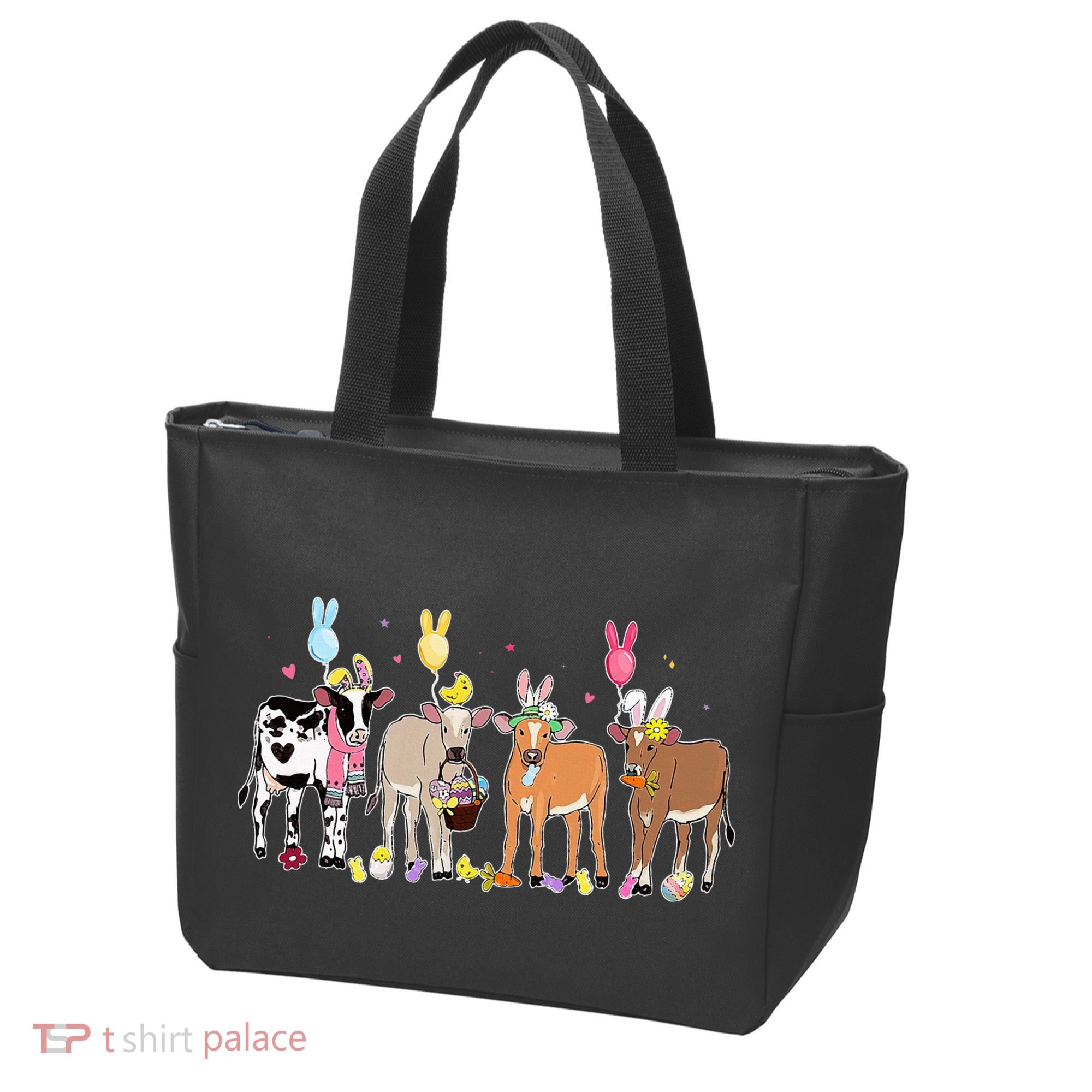 Cute Cow Easter Day Farm Animals Easter Eggs Bunny Tote Bag
