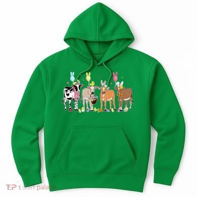 Cute Cow Easter Day Farm Animals Easter Eggs Bunny Hoodie