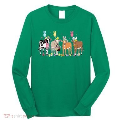 Cute Cow Easter Day Farm Animals Easter Eggs Bunny Long Sleeve Shirt