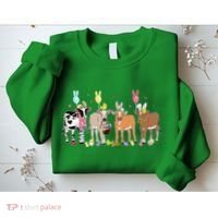 Cute Cow Easter Day Farm Animals Easter Eggs Bunny Sweatshirt thumb 2