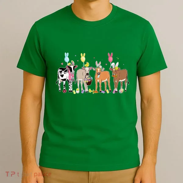 Cute Cow Easter Day Farm Animals Easter Eggs Bunny T-Shirt
