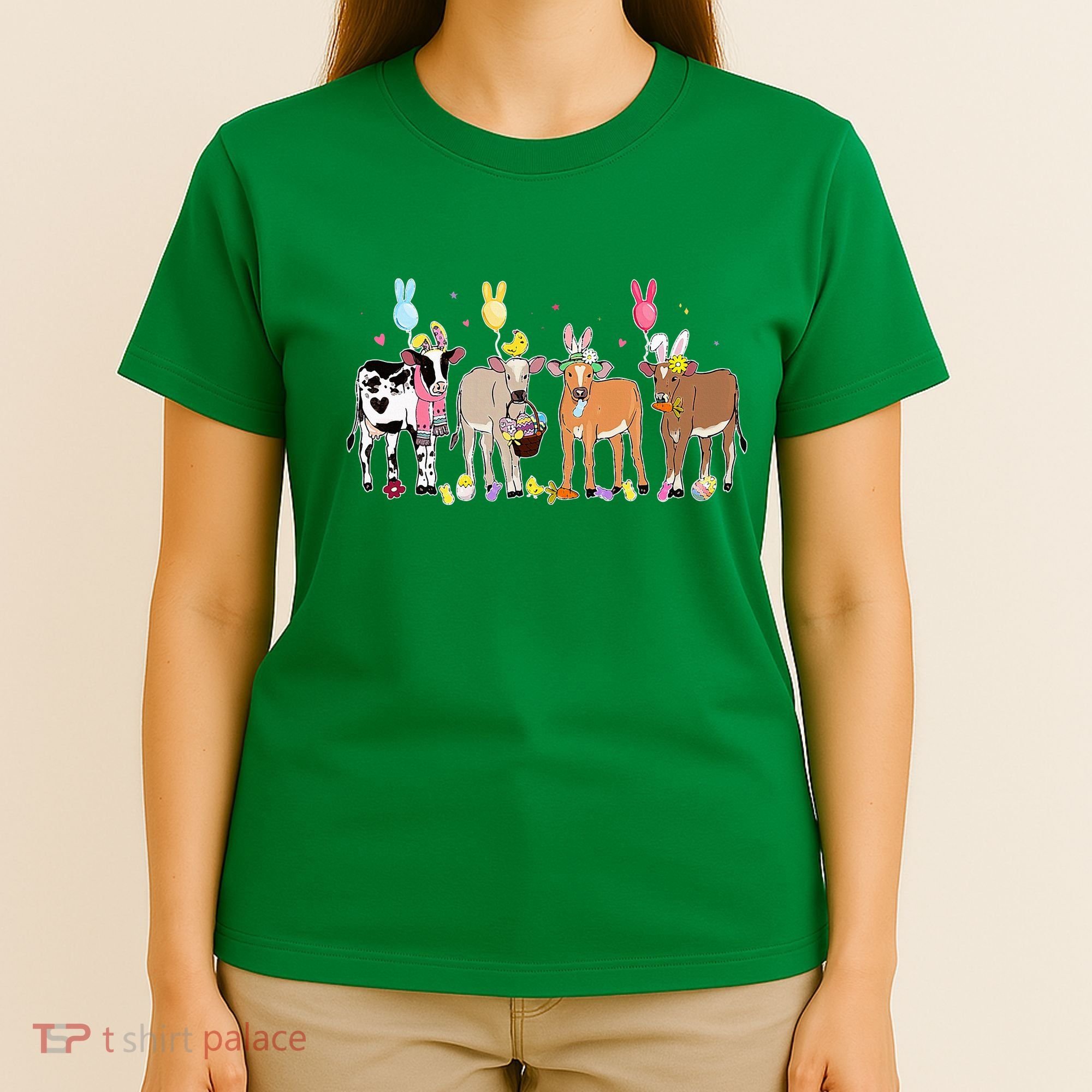 Cute Cow Easter Day Farm Animals Easter Eggs Bunny T-Shirt