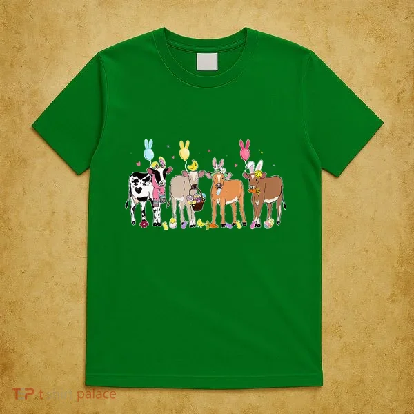Cute Cow Easter Day Farm Animals Easter Eggs Bunny T-Shirt