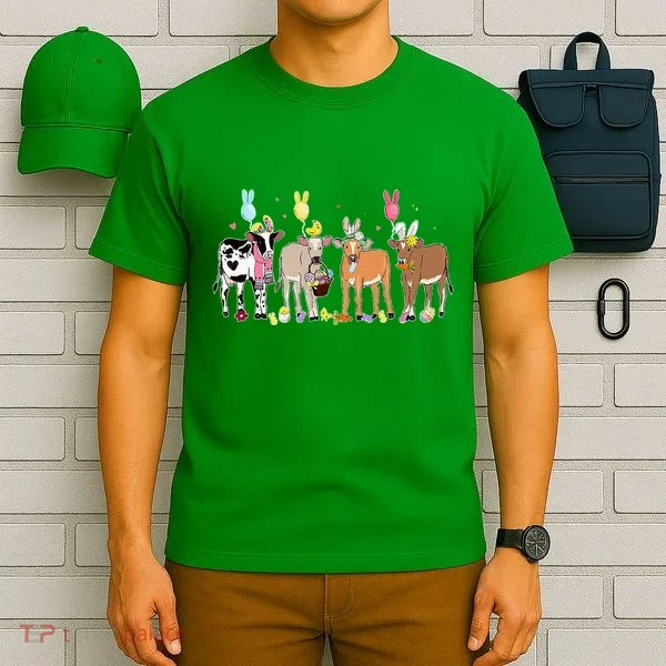 Cute Cow Easter Day Farm Animals Easter Eggs Bunny T-Shirt