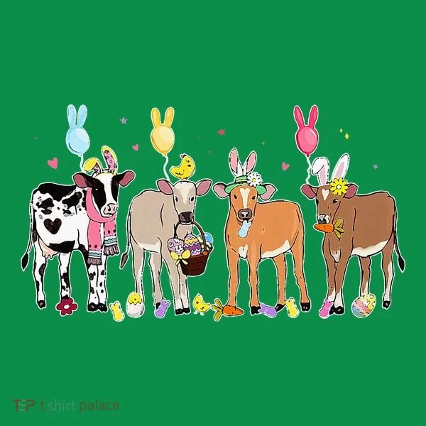 Cute Cow Easter Day Farm Animals Easter Eggs Bunny T-Shirt