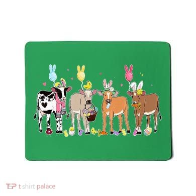 Cute Cow Easter Day Farm Animals Easter Eggs Bunny Mousepad