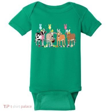 Cute Cow Easter Day Farm Animals Easter Eggs Bunny Baby Bodysuit