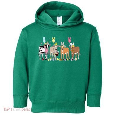 Cute Cow Easter Day Farm Animals Easter Eggs Bunny Toddler Hoodie