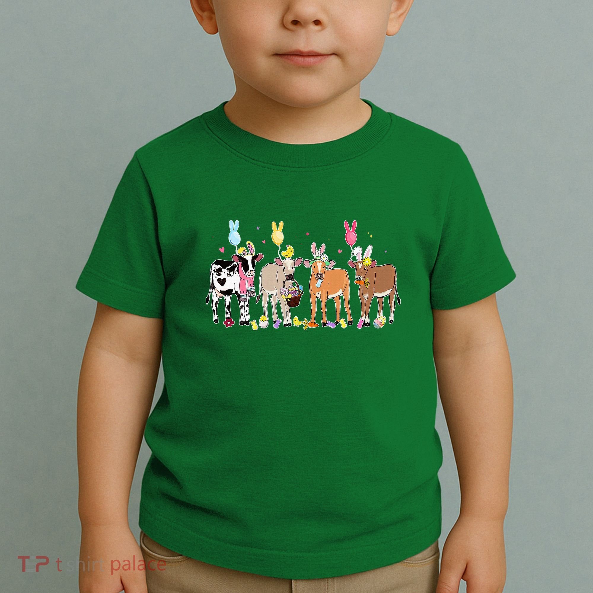 Cute Cow Easter Day Farm Animals Easter Eggs Bunny Toddler T-Shirt