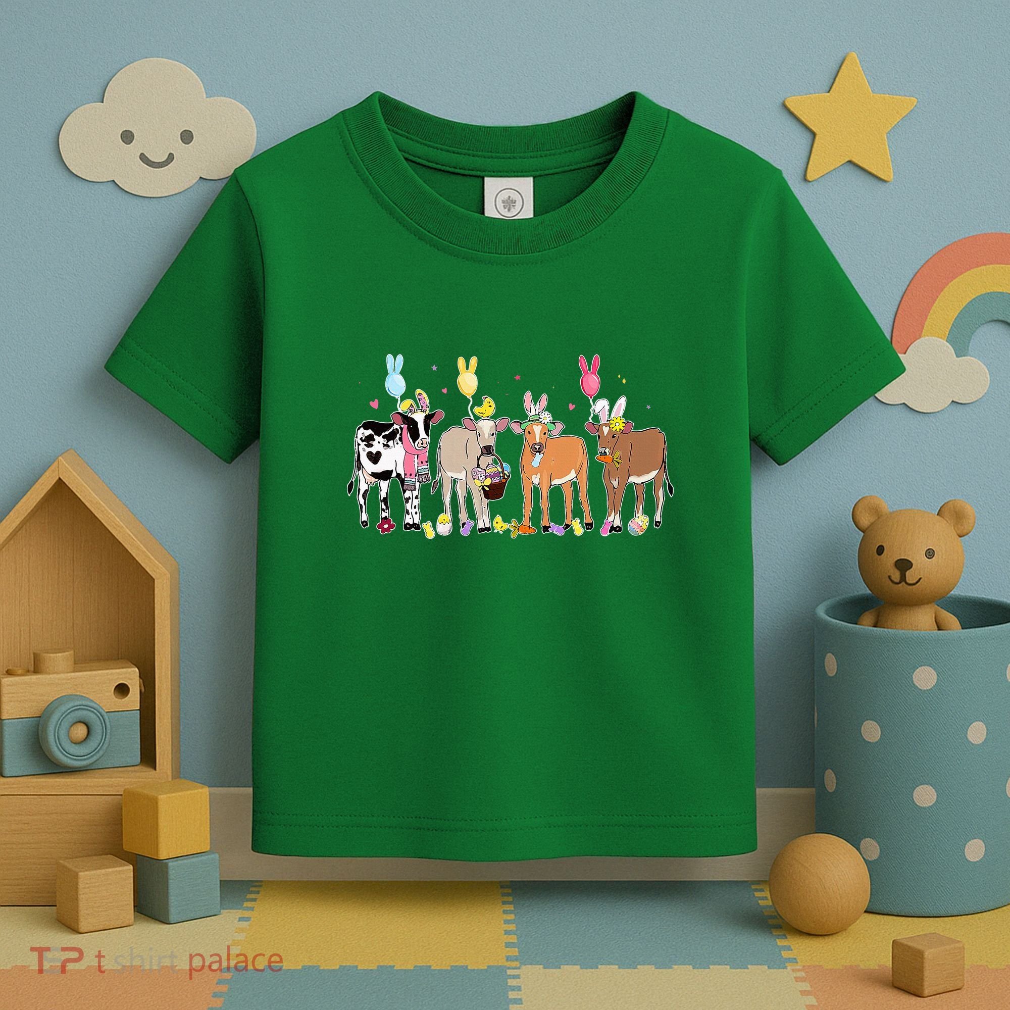 Cute Cow Easter Day Farm Animals Easter Eggs Bunny Toddler T-Shirt