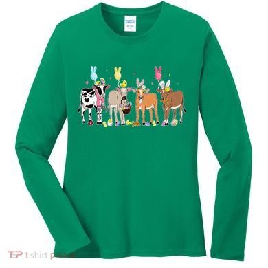 Cute Cow Easter Day Farm Animals Easter Eggs Bunny Women's Long Sleeve Shirt