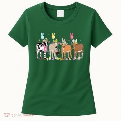Cute Cow Easter Day Farm Animals Easter Eggs Bunny Women's T-Shirt