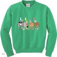 Cute Cow Easter Day Farm Animals Easter Eggs Bunny Kids Sweatshirt thumb 0