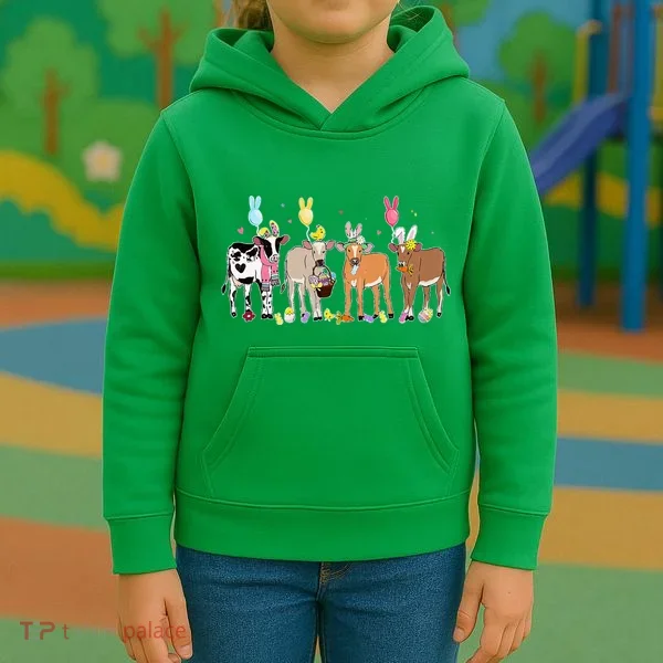 Cute Cow Easter Day Farm Animals Easter Eggs Bunny Kids Hoodie