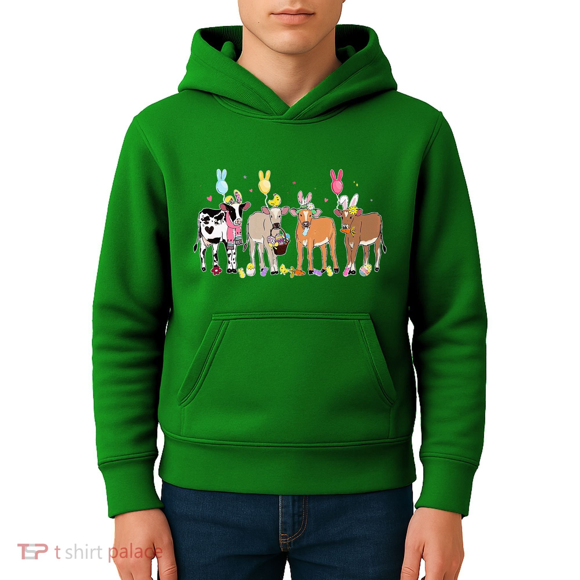 Cute Cow Easter Day Farm Animals Easter Eggs Bunny Kids Hoodie