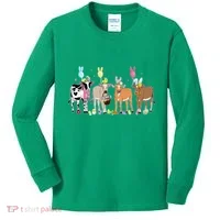 Cute Cow Easter Day Farm Animals Easter Eggs Bunny Kids Long Sleeve Shirt thumb 0