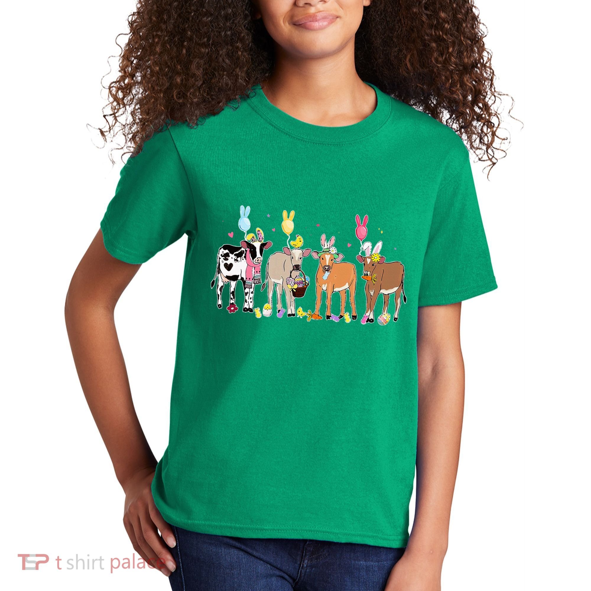 Cute Cow Easter Day Farm Animals Easter Eggs Bunny Kids T-Shirt