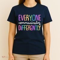 Colorful Cute Everyone Communicates Differently T-Shirt thumb 4
