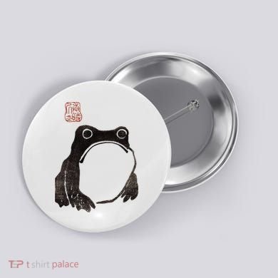 Cute Cottagecore Frog Grumpy Japanese Frog Button
