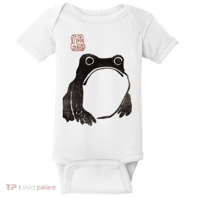Cute Cottagecore Frog Grumpy Japanese Frog Baby Bodysuit