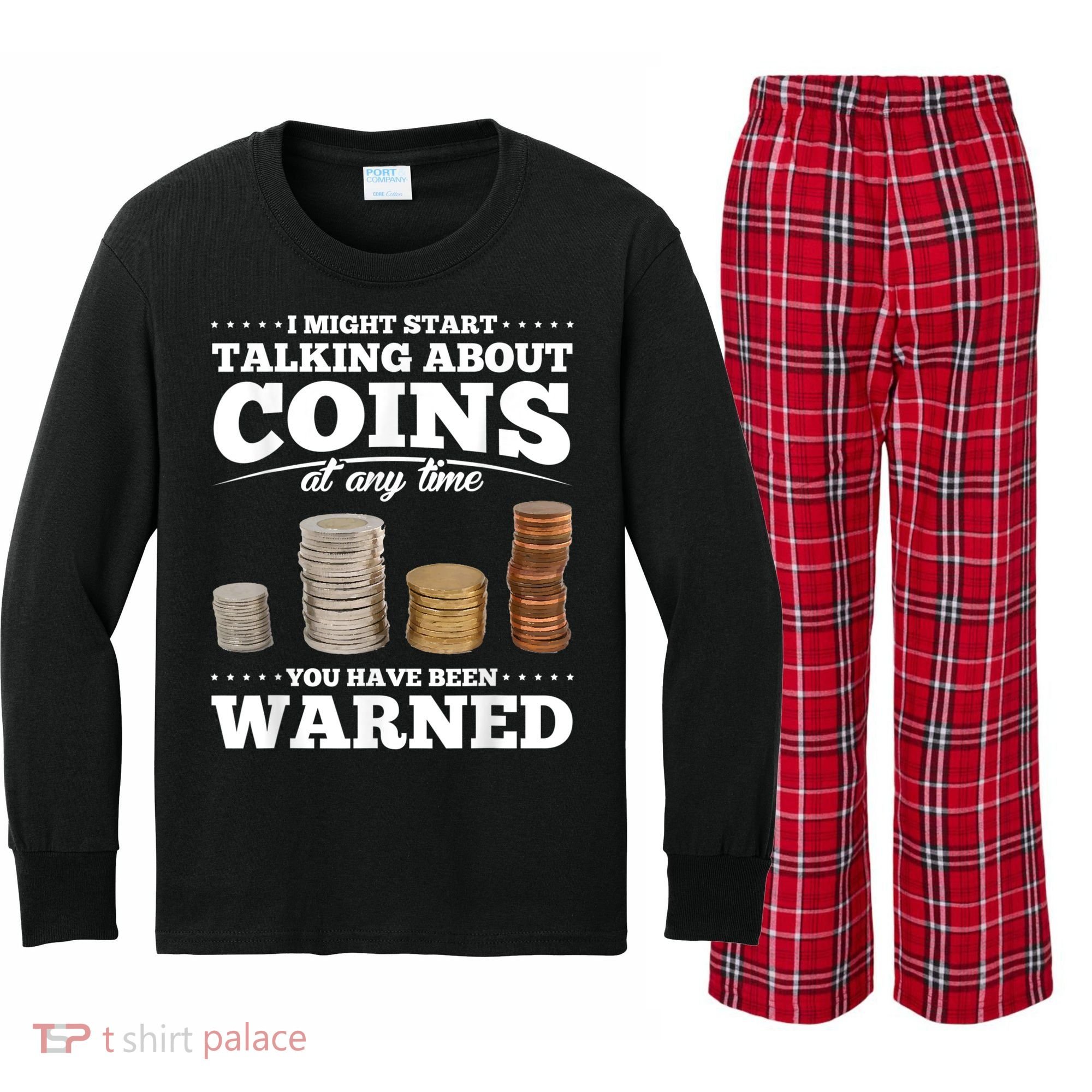 Coin Collecting Funny Coin Collector Kids Long Sleeve Plaid Pajama Set