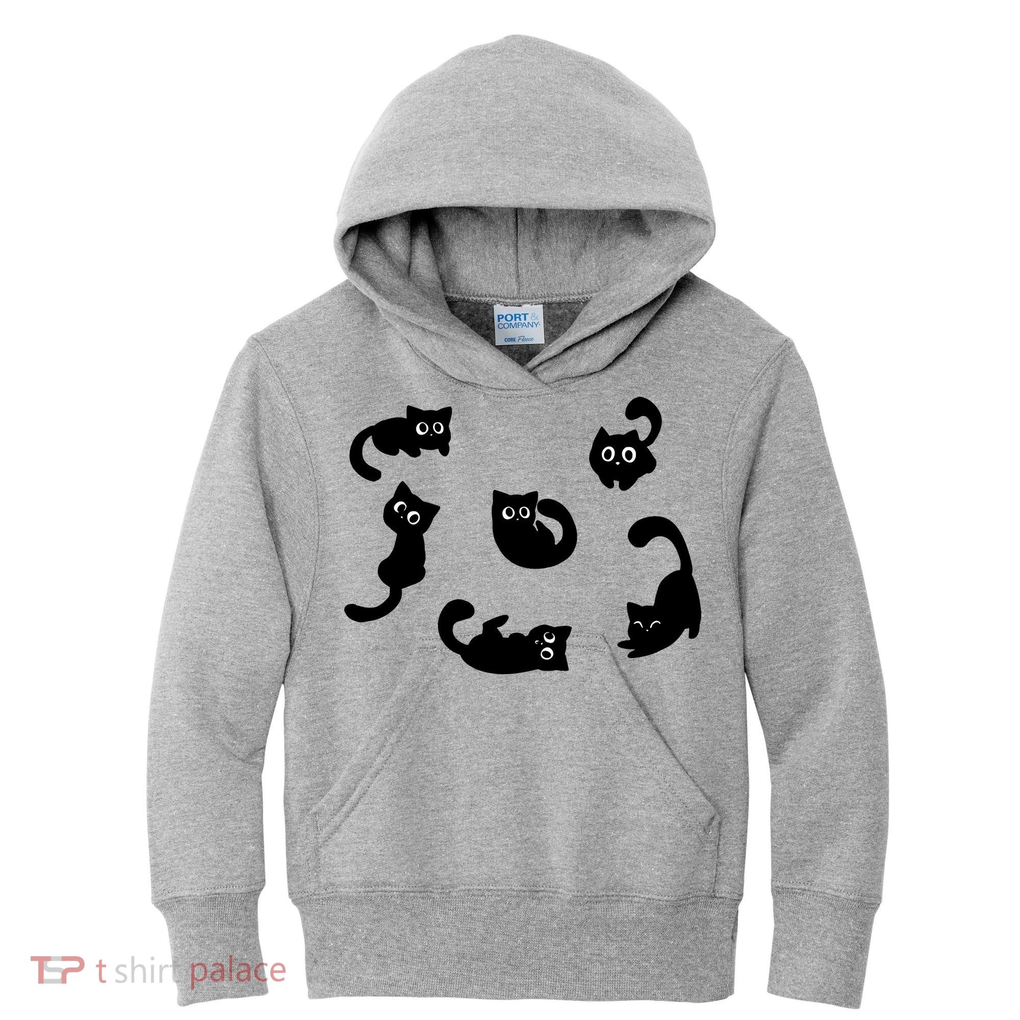 Cute Cat Funny Black Cat For Cat Lovers Cat Mom Kids Hoodie