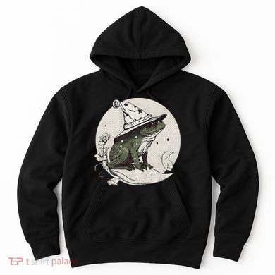 Cute Cottagecore Frog Wizard Hat Aesthetic Dark Moon Hoodie