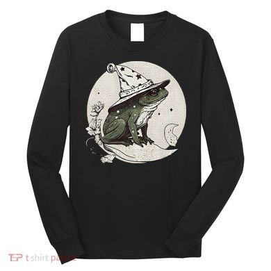 Cute Cottagecore Frog Wizard Hat Aesthetic Dark Moon Long Sleeve Shirt