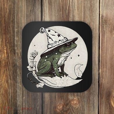 Cute Cottagecore Frog Wizard Hat Aesthetic Dark Moon Coaster