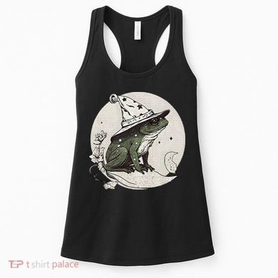 Cute Cottagecore Frog Wizard Hat Aesthetic Dark Moon Women's Tank Top