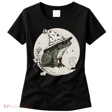 Cute Cottagecore Frog Wizard Hat Aesthetic Dark Moon Women's T-Shirt
