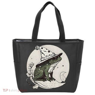 Cute Cottagecore Frog Wizard Hat Aesthetic Dark Moon Tote Bag