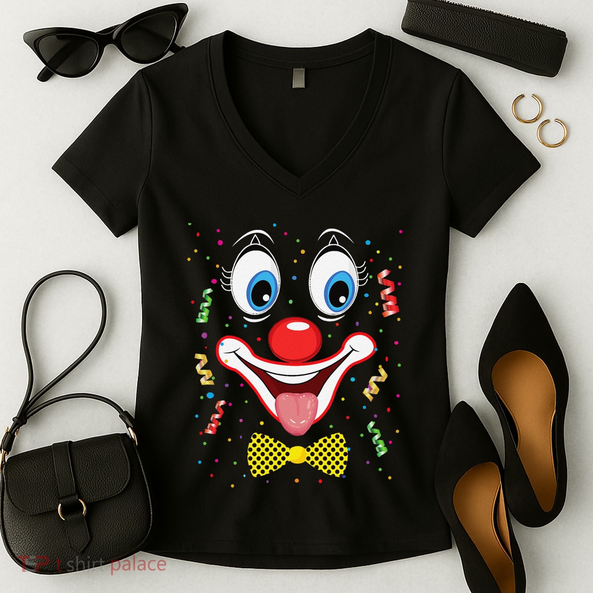 Carnival Clown Face Circus Carnivals Women's V-Neck T-Shirt