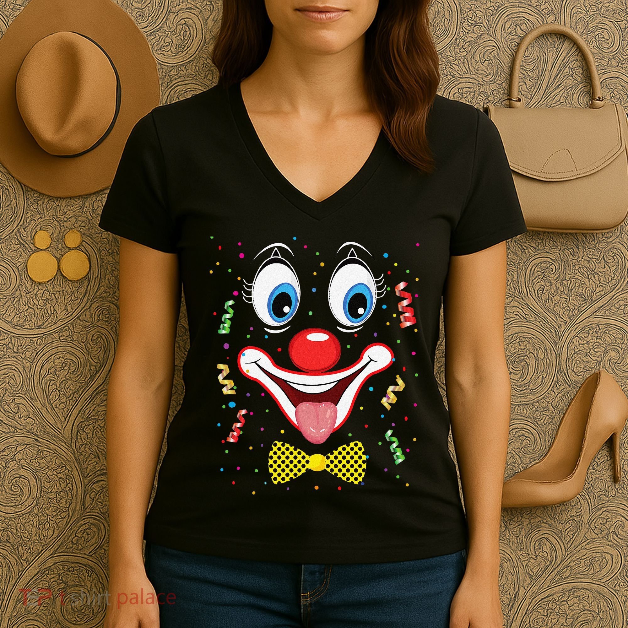 Carnival Clown Face Circus Carnivals Women's V-Neck T-Shirt