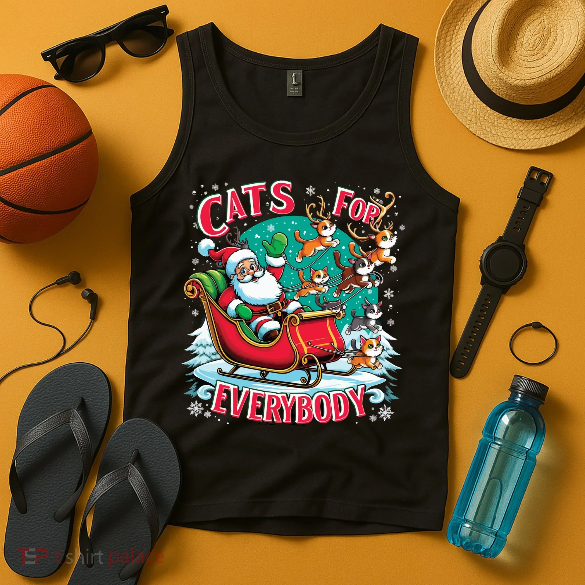 Christmas Cats For Everybody Funny Santa Tank Top