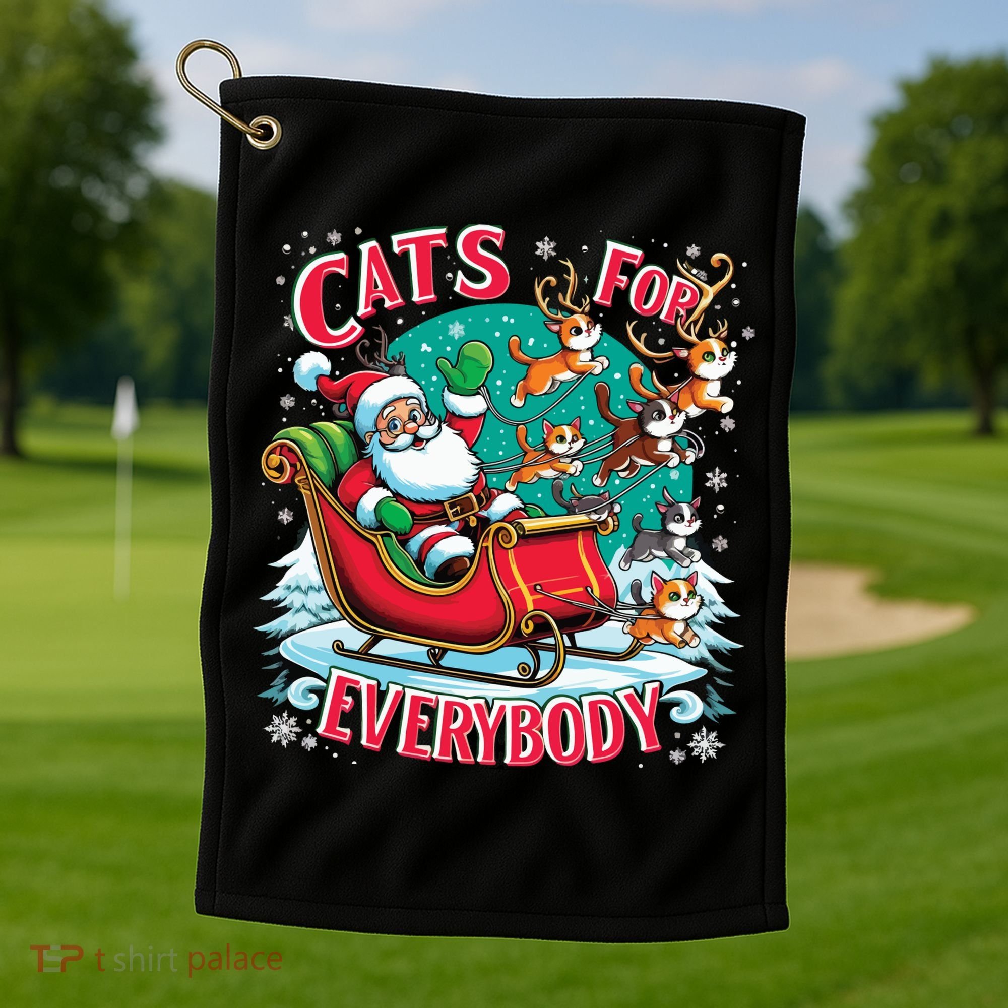 Christmas Cats For Everybody Funny Santa Golf Towel