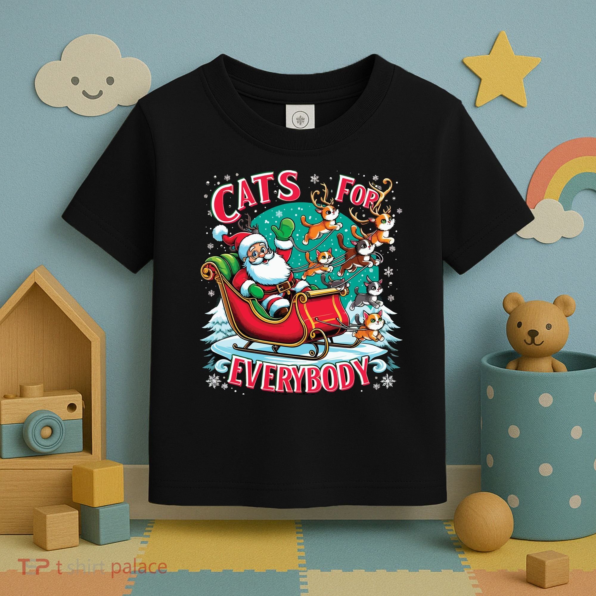 Christmas Cats For Everybody Funny Santa Toddler T-Shirt