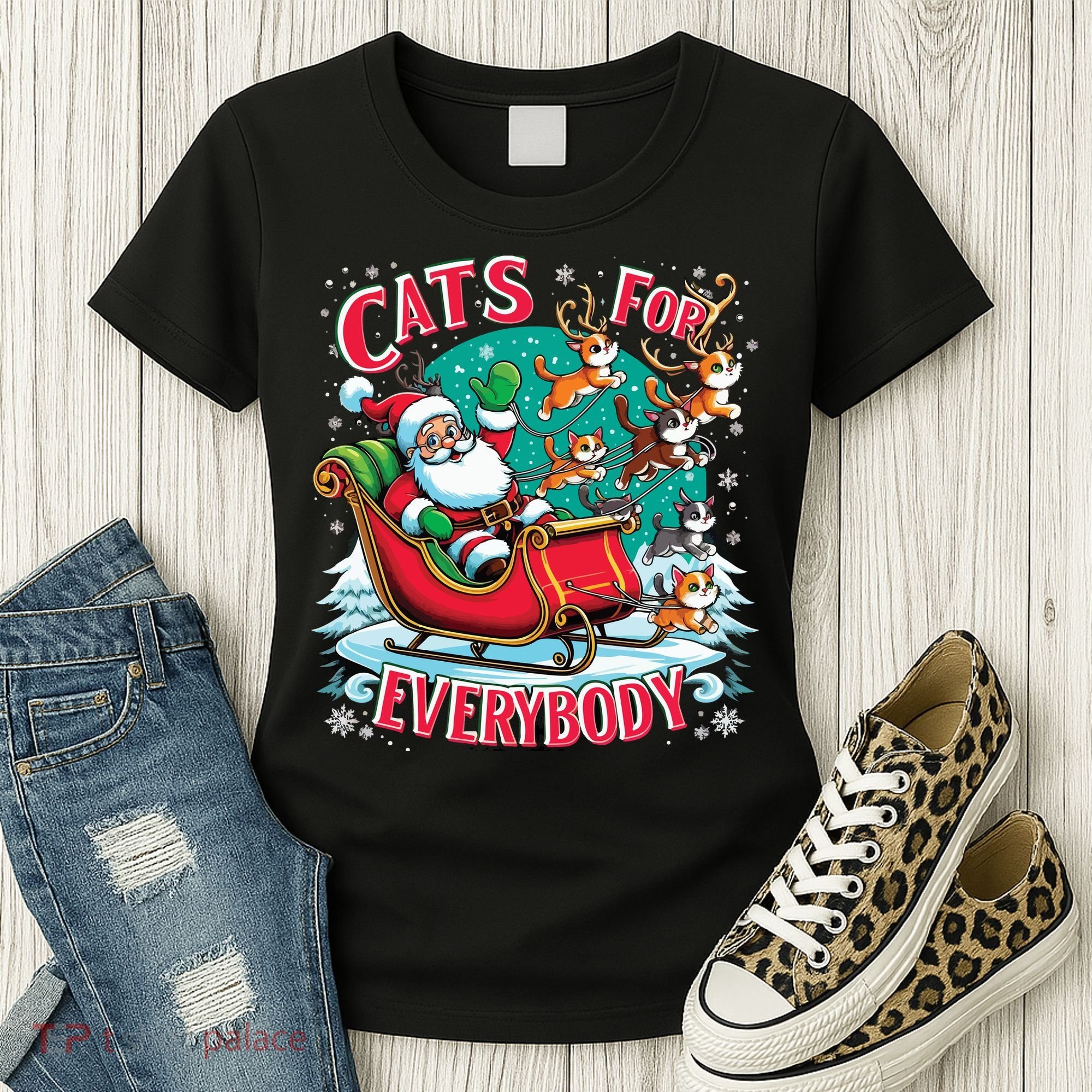 Christmas Cats For Everybody Funny Santa Women's T-Shirt