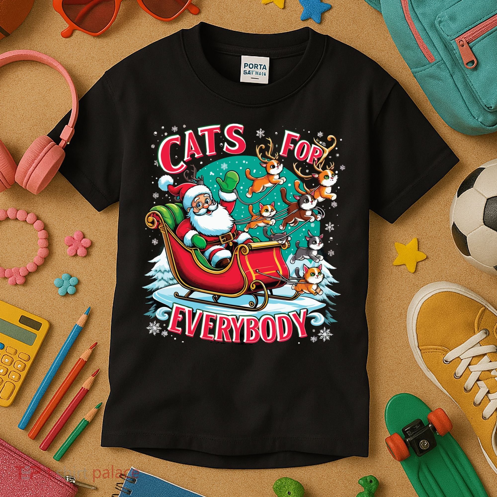 Christmas Cats For Everybody Funny Santa Kids T-Shirt