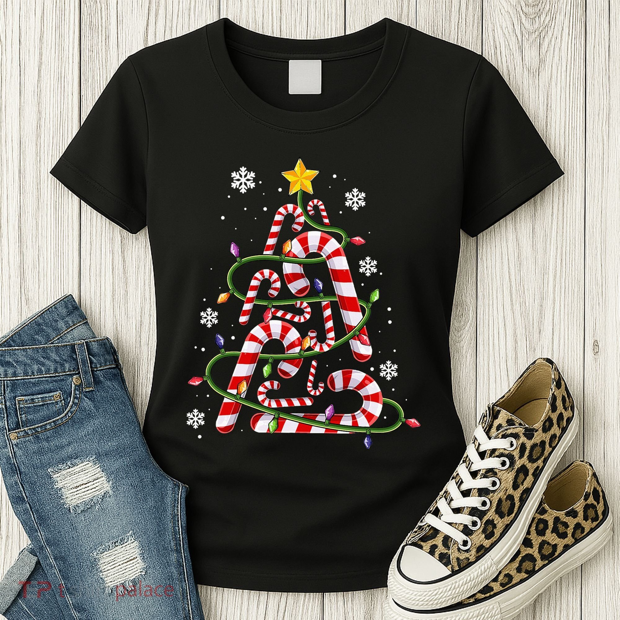 Candy Cane For Family Christmas Tree Lights Women's T-Shirt