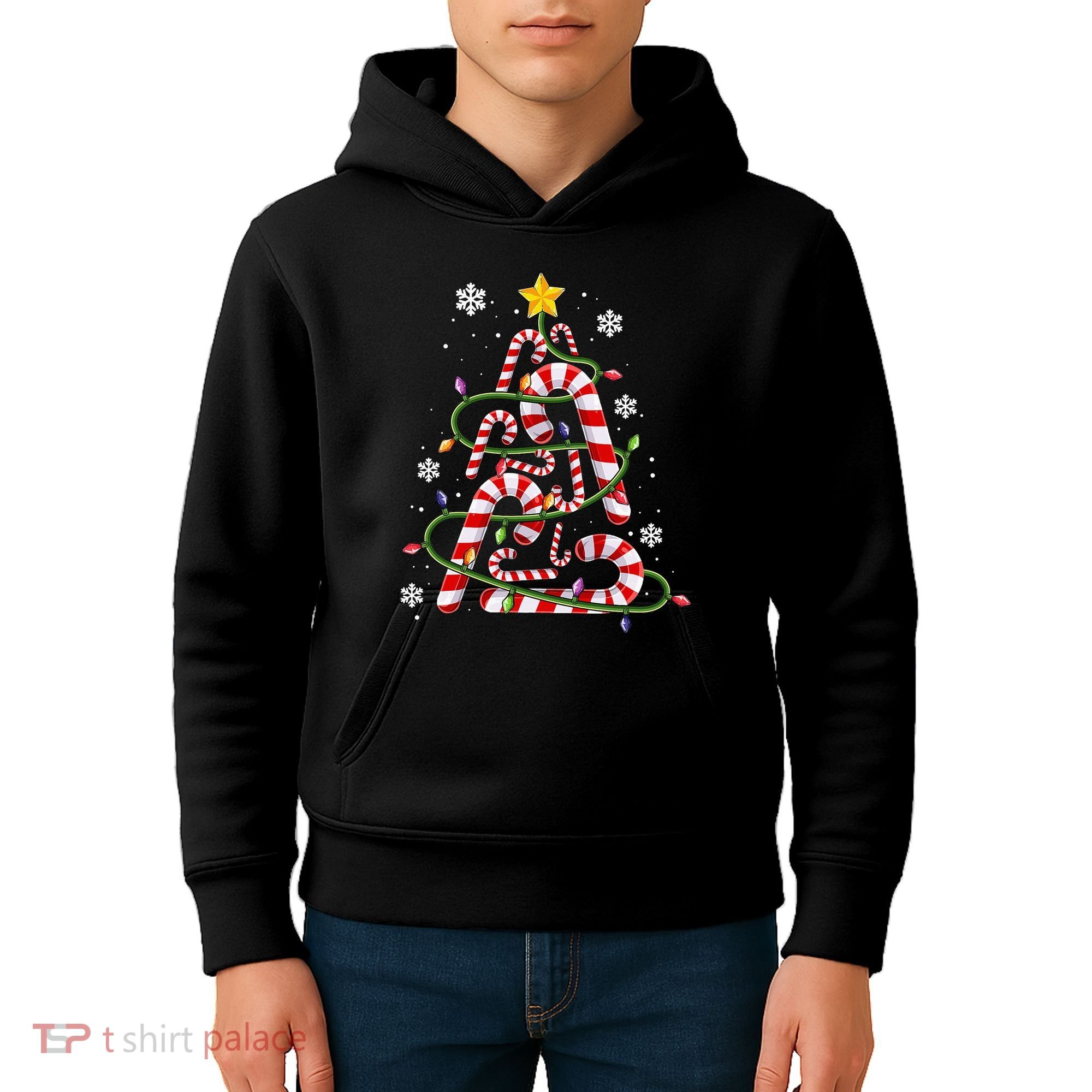 Candy Cane For Family Christmas Tree Lights Kids Hoodie