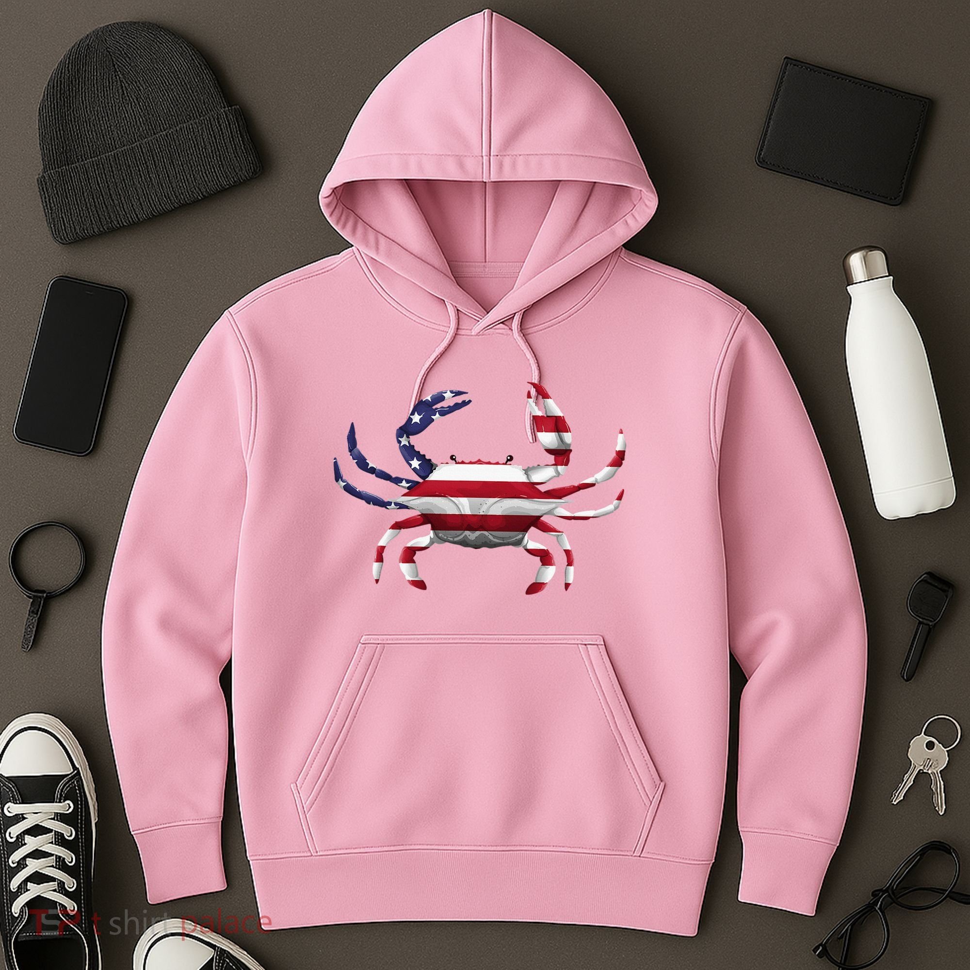 Cool Crab Flag Patriotic Crabbing Hoodie