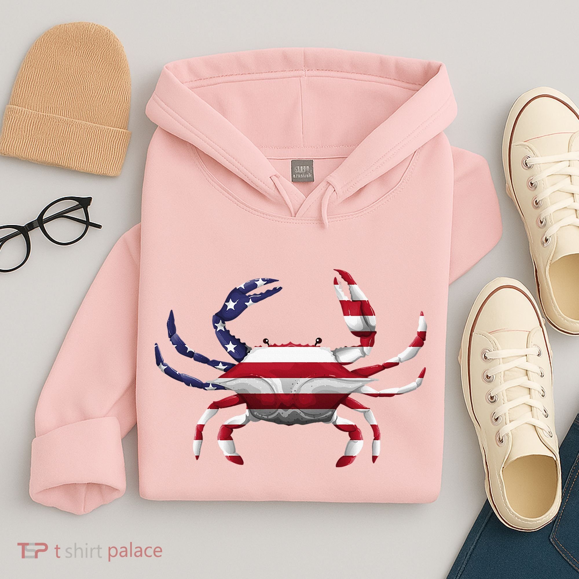 Cool Crab Flag Patriotic Crabbing Hoodie