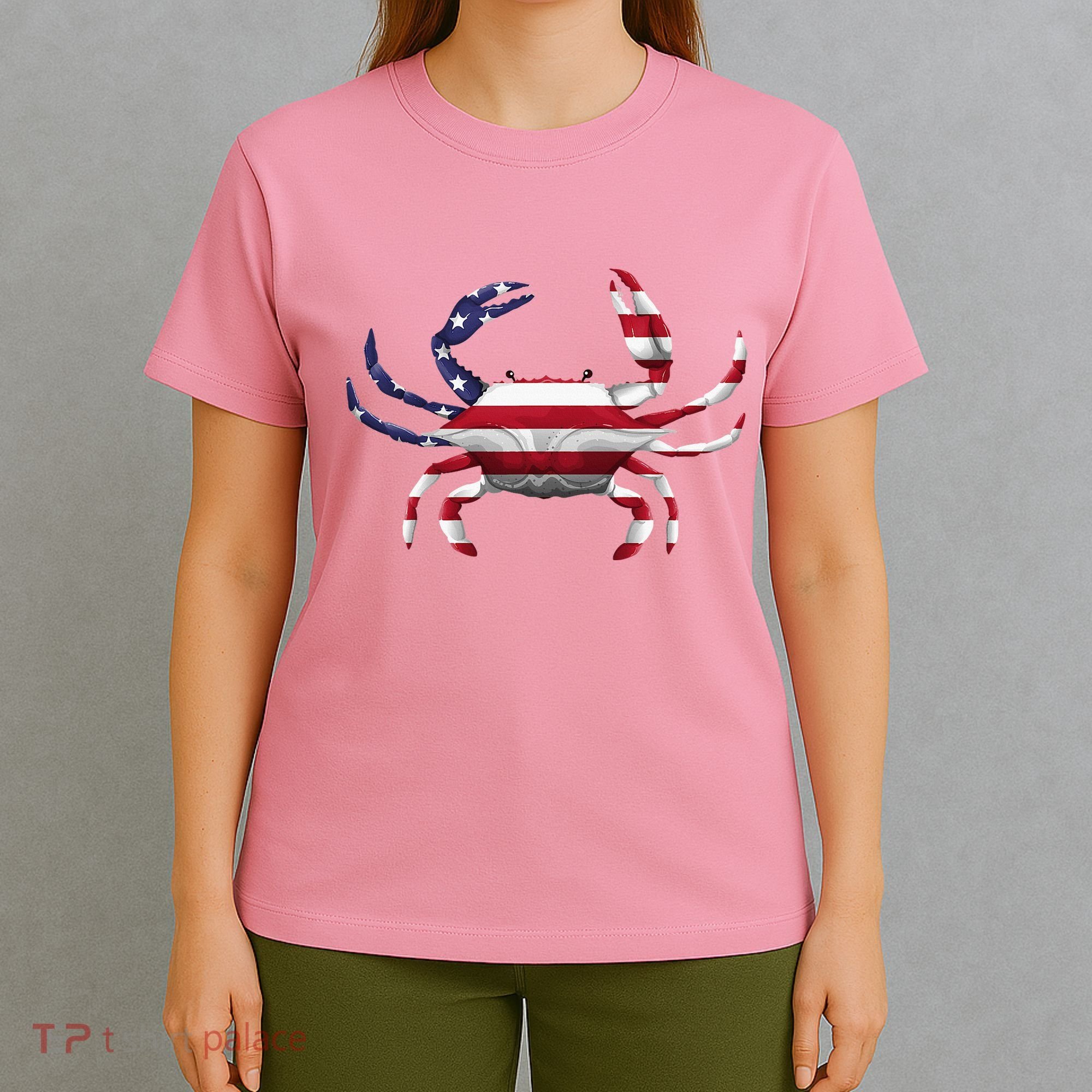 Cool Crab Flag Patriotic Crabbing T-Shirt