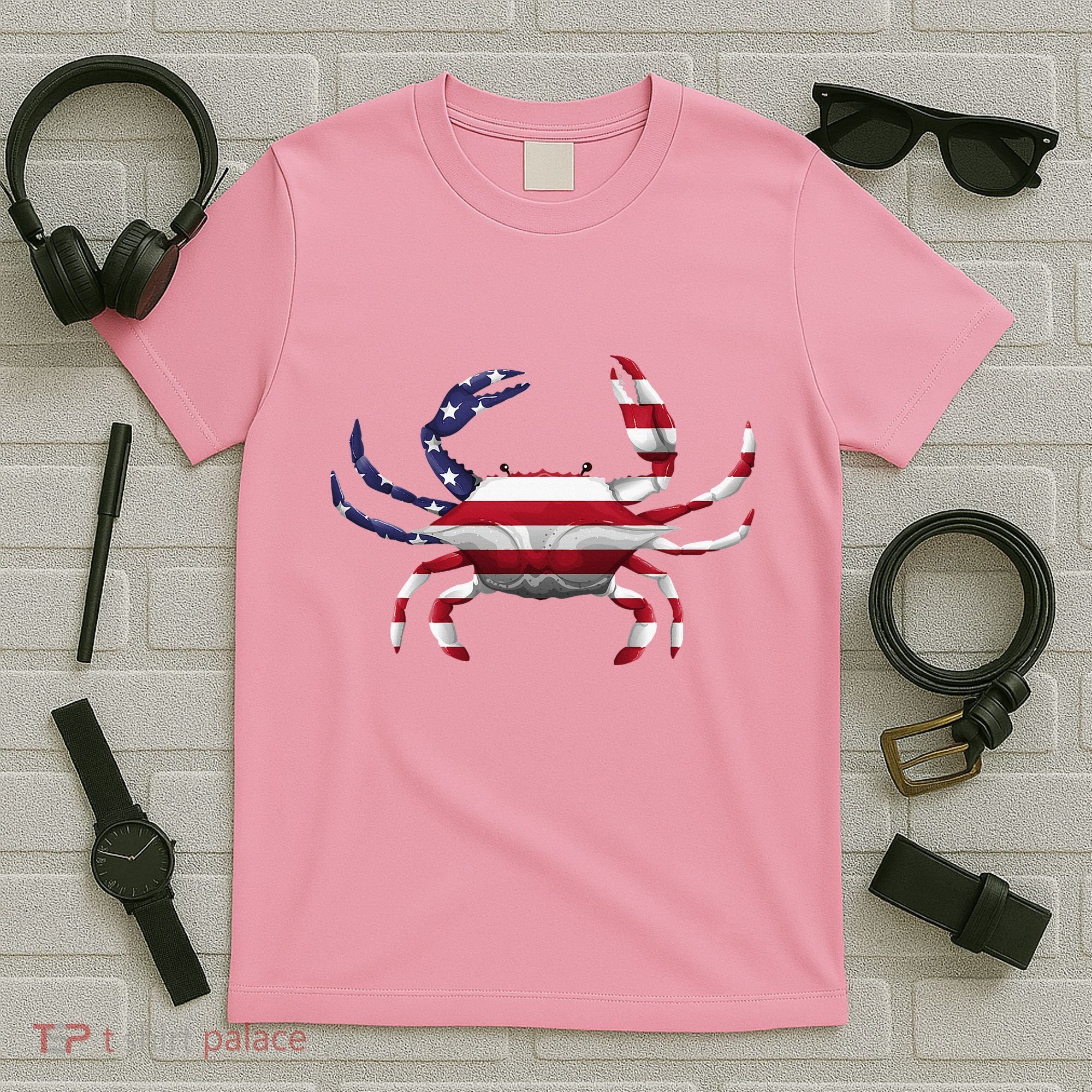 Cool Crab Flag Patriotic Crabbing T-Shirt