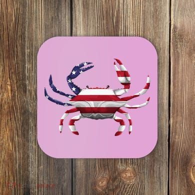 Cool Crab Flag Patriotic Crabbing Coaster