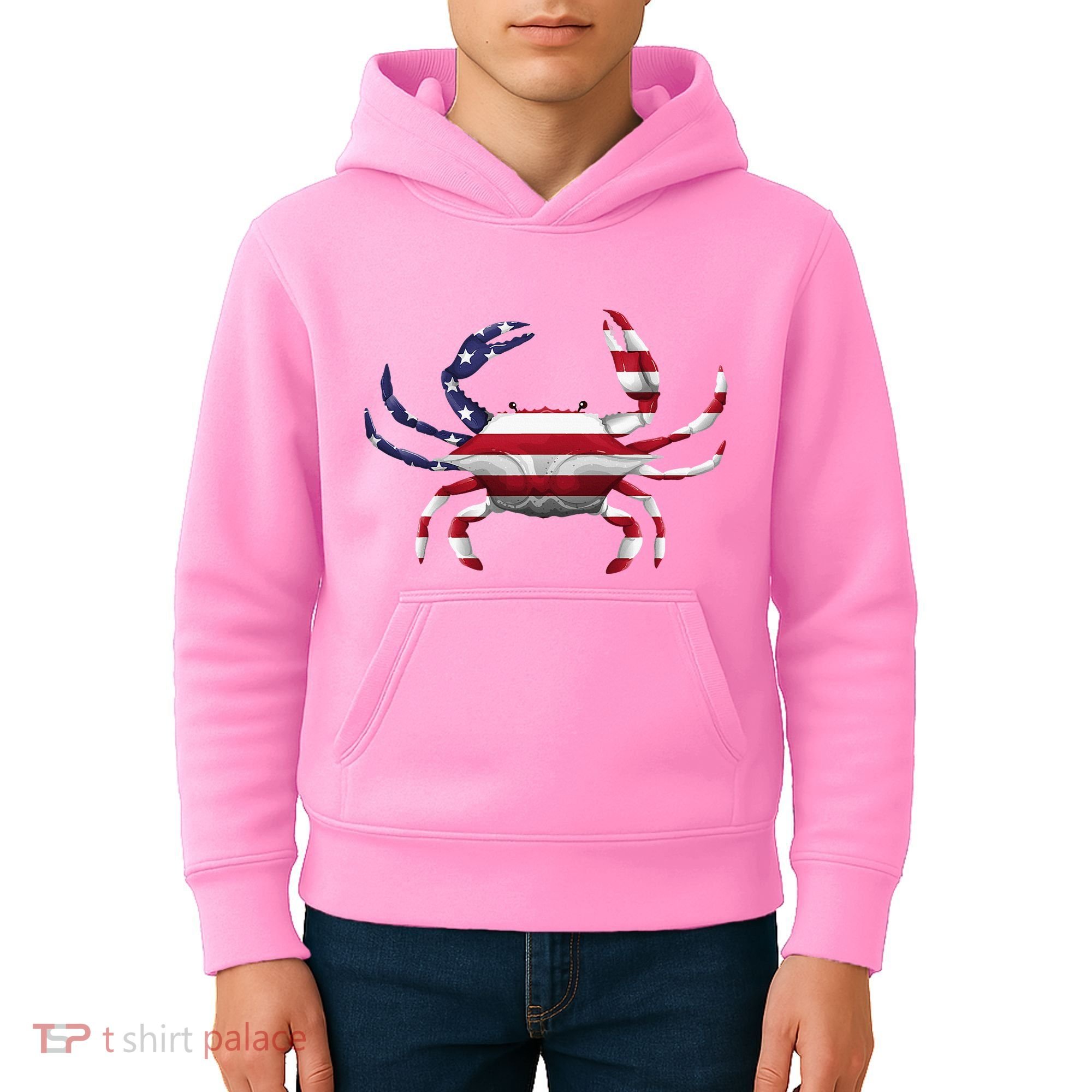 Cool Crab Flag Patriotic Crabbing Kids Hoodie
