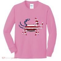 Cool Crab Flag Patriotic Crabbing Kids Long Sleeve Shirt thumb 0